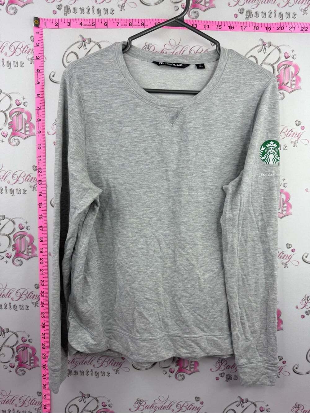 Travis Mathew Starbucks Light Gray Crewneck Sweatshirt with Green Logo Sleeve